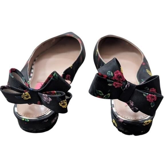 Betsey Johnson Floral Slingback Flats with Bow Detail Size 9.5 Black - Picture 2 of 3